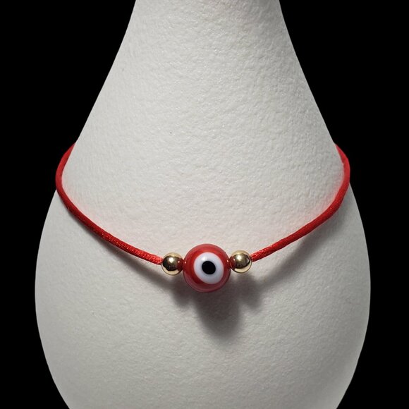 14K Solid GOLD Beads Evil Eye Red String Kabbalah Bracelet Protection Good Luck - Picture 3 of 7